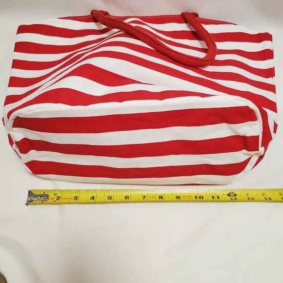 Adobe Canvas Tote Bag with Zipper Red and White Stripes - Picture 6 of 9